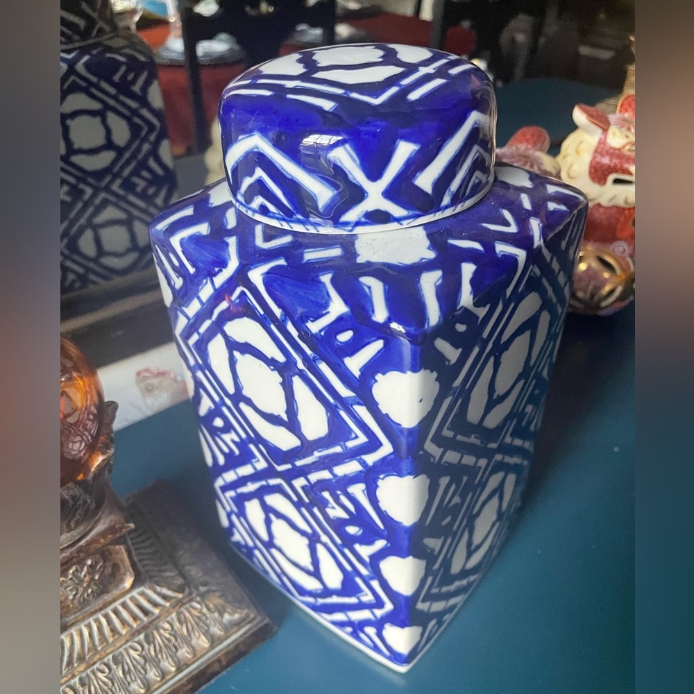 Blue and White May Square Ginger Jar